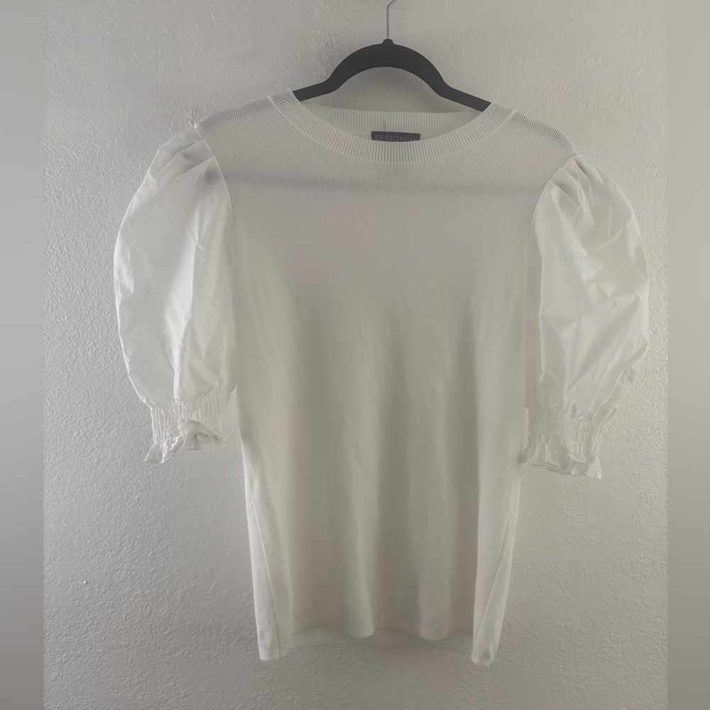 Design 365 Womens White Puffed Sleeve Sweater Size Small